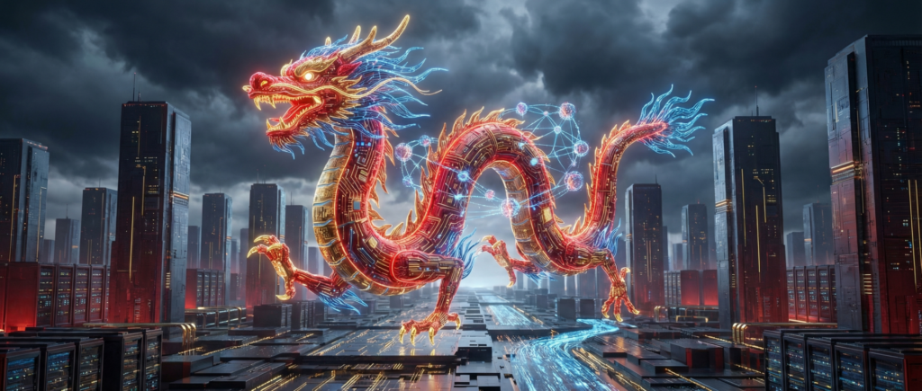 Kinas femårsplan for AI og kvanteteknologi — digital illustration